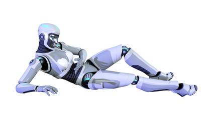 3D Rendering Female Robot on White