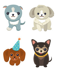 Four Pretty Puppies Isolated on White Background