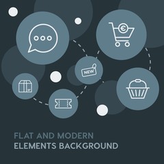 chat and messenger, shopping outline vector icons and elements background with circle bubbles networks.Multipurpose use on websites, presentations, brochures and more