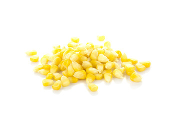 Sweet whole kernel corn on white background.