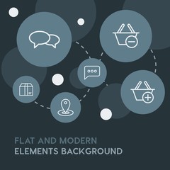 chat and messenger, shopping outline vector icons and elements background with circle bubbles networks.Multipurpose use on websites, presentations, brochures and more
