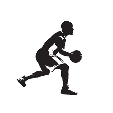 Basketball player with ball, isolated vector silhouette