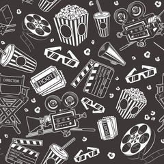 Seamless pattern with cinema elements