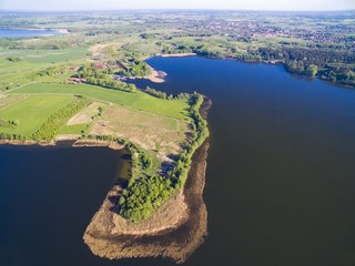 Fototapeta na wymiar Aerial view of beautiful landscape of Mazury region, Swiecajty Lake, Poland