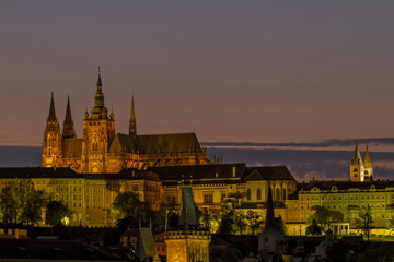 Fototapeta na wymiar View on Old Town , Prague Castle Saint Vitus Cathedra. Night scene. Prague, Czech Republic. European travel.