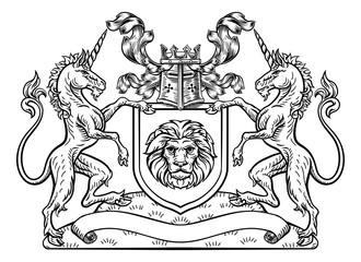 Fototapeta na wymiar Unicorn Crest Heraldic Shield Coat of Arms 