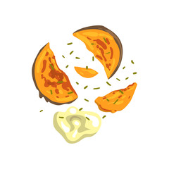 Fried potato slices with spices vector Illustration on a white background