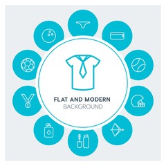 clothes, sports, beauty and cosmetics Infographic Circle outline Icons Set. Contains such Icons as  business,  website,  elements,  background,  pattern,  clean and more. Fully Editable. Pixel Perfect