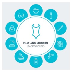 clothes, sports, beauty and cosmetics Infographic Circle outline Icons Set. Contains such Icons as  business,  website,  elements,  background,  pattern,  face and more. Fully Editable. Pixel Perfect