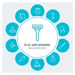 clothes, sports, beauty and cosmetics Infographic Circle outline Icons Set. Contains such Icons as  business,  website,  elements,  background,  pattern,  ice and more. Fully Editable. Pixel Perfect