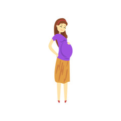 Happy pregnant woman cartoon vector Illustration on a white background