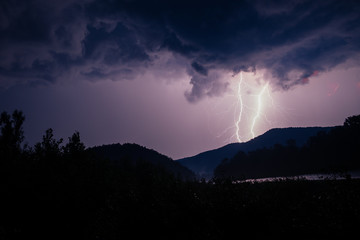 lightning in the rain. clouds