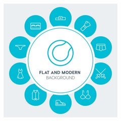 clothes, sports, beauty and cosmetics Infographic Circle outline Icons Set. Contains such Icons as  business,  website,  elements,  background,  pattern,  play and more. Fully Editable. Pixel Perfect