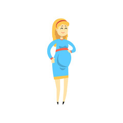 Pregnant woman in blue dress vector Illustration on a white background