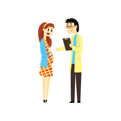 Pregnant woman visitng a doctor cartoon vector Illustration on a white background