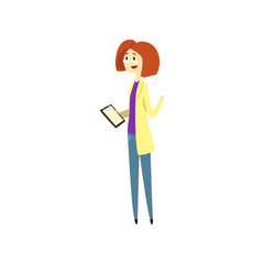 Female doctor holding clipboard cartoon vector Illustration on a white background