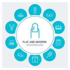 clothes, sports, beauty and cosmetics Infographic Circle outline Icons Set. Contains such Icons as  business,  website,  elements,  background,  pattern, award and more. Fully Editable. Pixel Perfect