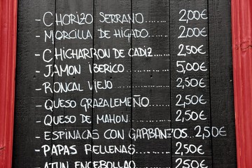 Spanish food menu