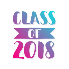Class of 2018. Hand drawn brush lettering Graduation logo. Template for graduation design, party. Ultraviolet