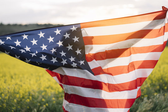 Woman with American flag