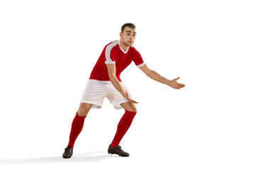 Naklejka premium Professional football soccer player isolated white background