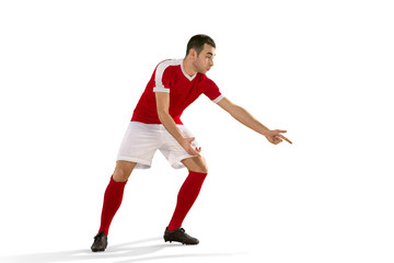Professional football soccer player isolated white background