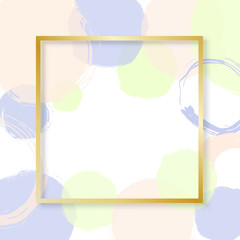 Background with doodle circles randomly distributed and golden frame, vector