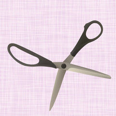 Tailor scissors lying on the textiles. Tools for sewing. Vector illustration.