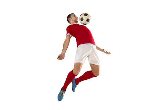 Fototapeta Professional football soccer player isolated white background