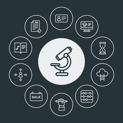 business, education Infographic Circle outline Icons Set. Contains such Icons as  technology,  clock,  computer,  high,  upload,  education, business,  success and more. Fully Editable. Pixel Perfect