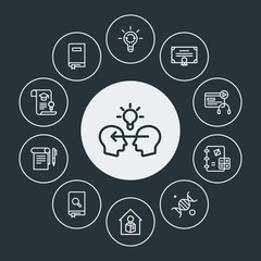 business, education Infographic Circle outline Icons Set. Contains such Icons as algebra,  learning, diploma, encyclopedia,  studying,  library,  home, dna and more. Fully Editable. Pixel Perfect