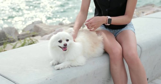 Woman play with dog at outdoor