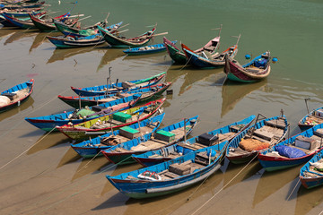 Fototapeta na wymiar Traditional fishing boats in a fishing village, Vietnam