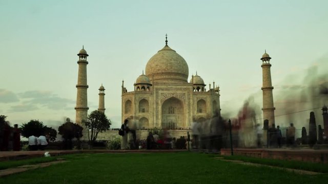 Timelapse of tourist activity inside Taj Mahal in Agra, India.