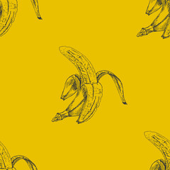 Vector seamless pattern with banana. Hand drawn illustration