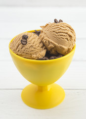 Coffee Ice Cream Sundae in a Yellow Bowl