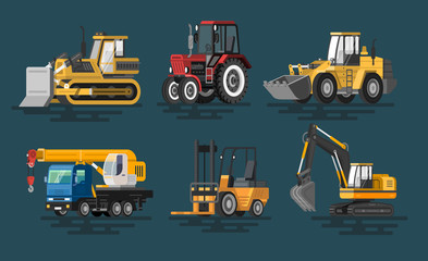 Vector illustration of flat construction machines