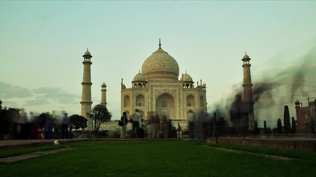 Timelapse of tourist activity inside Taj Mahal in Agra, India.