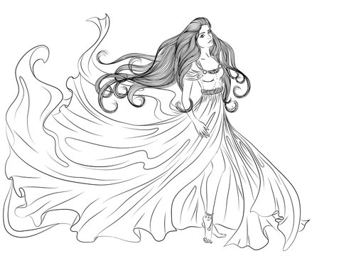 How to draw a girl 2024 in a dress with long hair