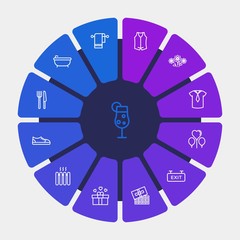 hotel, clothes, valentine Infographic Circle outline Icons Set. Contains such Icons as  love,  hygiene,  day,  care,  water,  beverage, alcohol,  wear,  dark and more. Fully Editable. Pixel Perfect