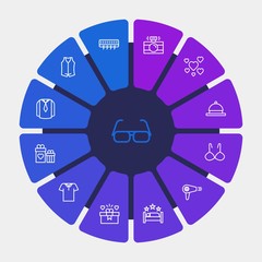 hotel, clothes, valentine Infographic Circle outline Icons Set. Contains such Icons as  home, vest,  valentine, sunglasses,  bikini, dryer,  day,  air,  retro and more. Fully Editable. Pixel Perfect