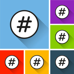 hashtag icons with long shadow