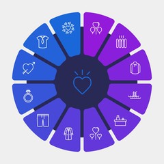 hotel, clothes, valentine Infographic Circle outline Icons Set. Contains such Icons as  summer,  interior, room,  home,  white,  fashion,  valentine,  pool and more. Fully Editable. Pixel Perfect