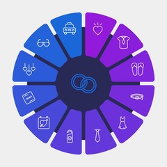 Obraz premium hotel, clothes, valentine Infographic Circle outline Icons Set. Contains such Icons as business, sunglasses, clothing, ring, belt, beautiful, yellow, tie and more. Fully Editable. Pixel Perfect