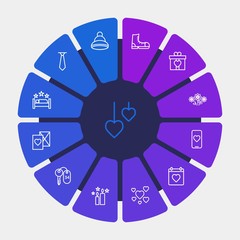 hotel, clothes, valentine Infographic Circle outline Icons Set. Contains such Icons as letter,  mail,  love,  room, message,  sign, winter,  key,  casual,  fire and more. Fully Editable. Pixel Perfect