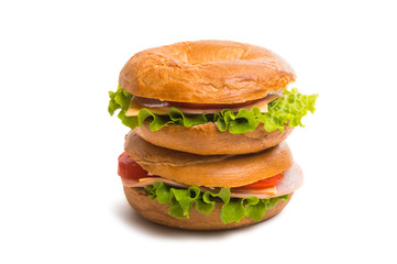 Bun with cheese and ham isolated