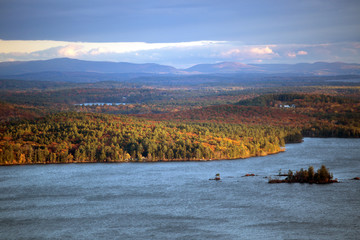 Mountains and Squam Lake in autumn