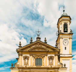 Fototapeta na wymiar Gaggiano, Milan, Lombardy, Italy : facade of the church of Sant'Invenzio, 17th century.