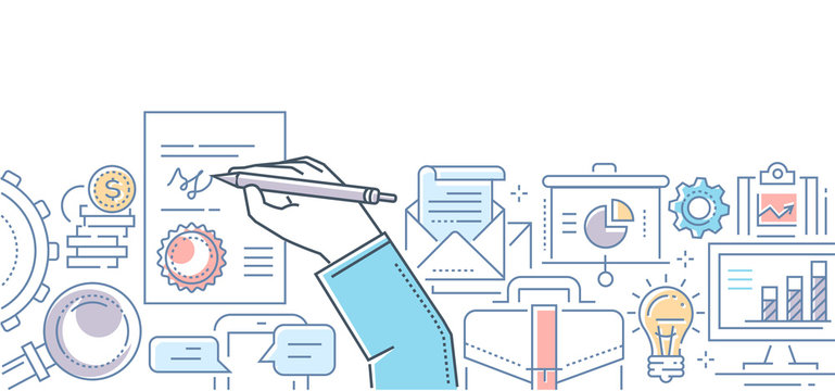 Signing a contract - modern line design style illustration
