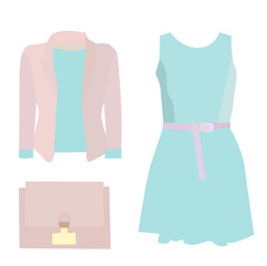 vector, isolated, dress, jacket and clutch